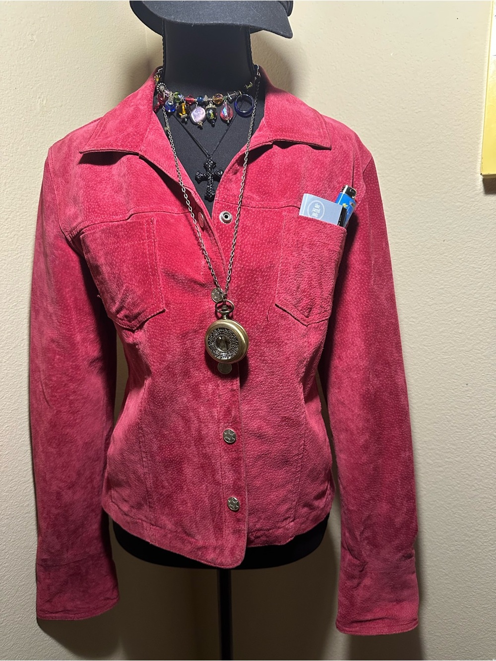 Live a Little Women's Button-Front Suede Jacket in Vibrant Pink